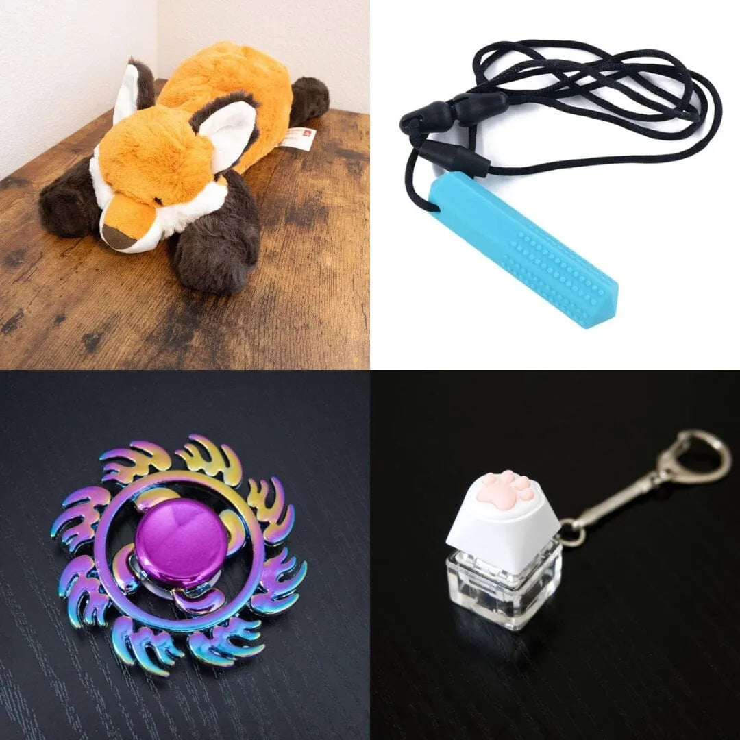 Fox Plush With Chewelry + Fidgets Bundle Blue Fire