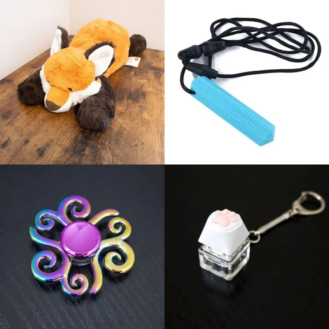 Fox Plush With Chewelry + Fidgets Bundle Blue Swirl