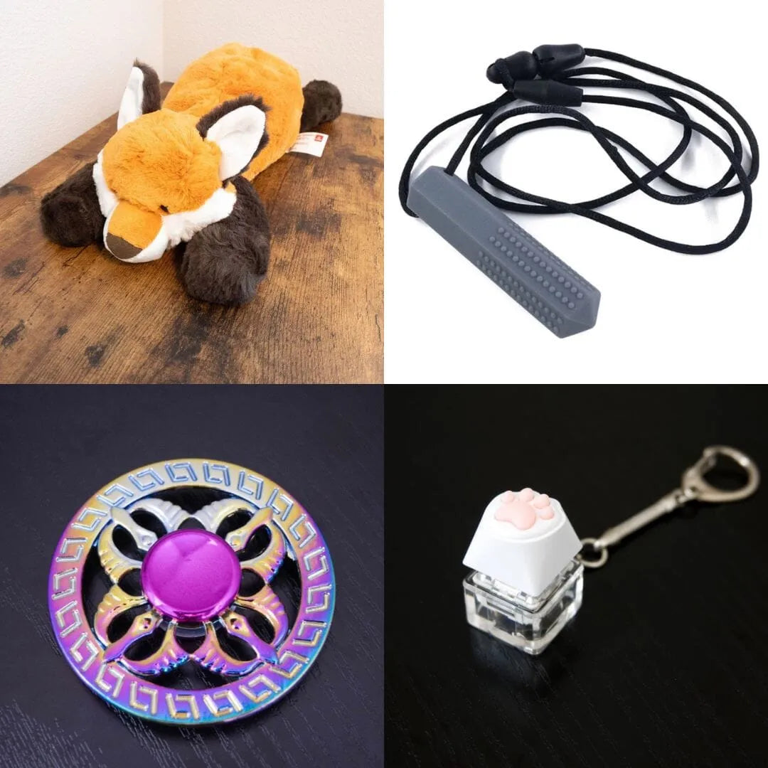 Fox Plush With Chewelry + Fidgets Bundle Grey Mystic