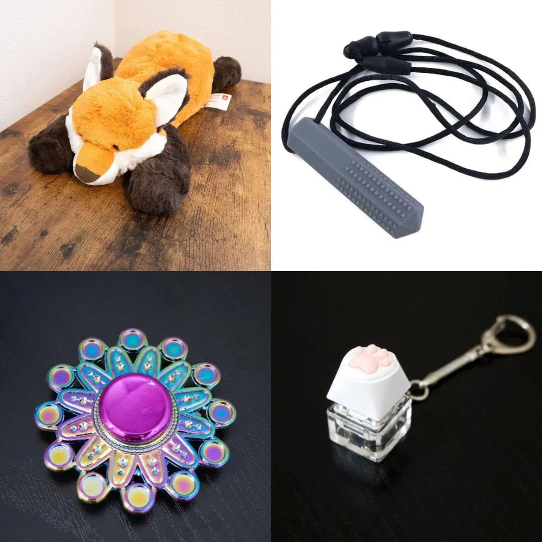 Fox Plush With Chewelry + Fidgets Bundle Grey Mandala