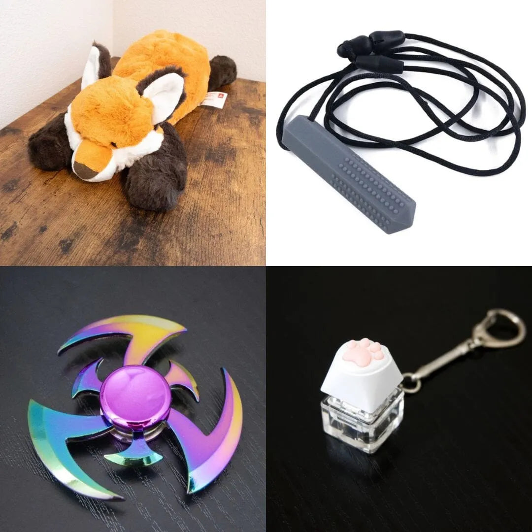 Fox Plush With Chewelry + Fidgets Bundle Grey Shuriken