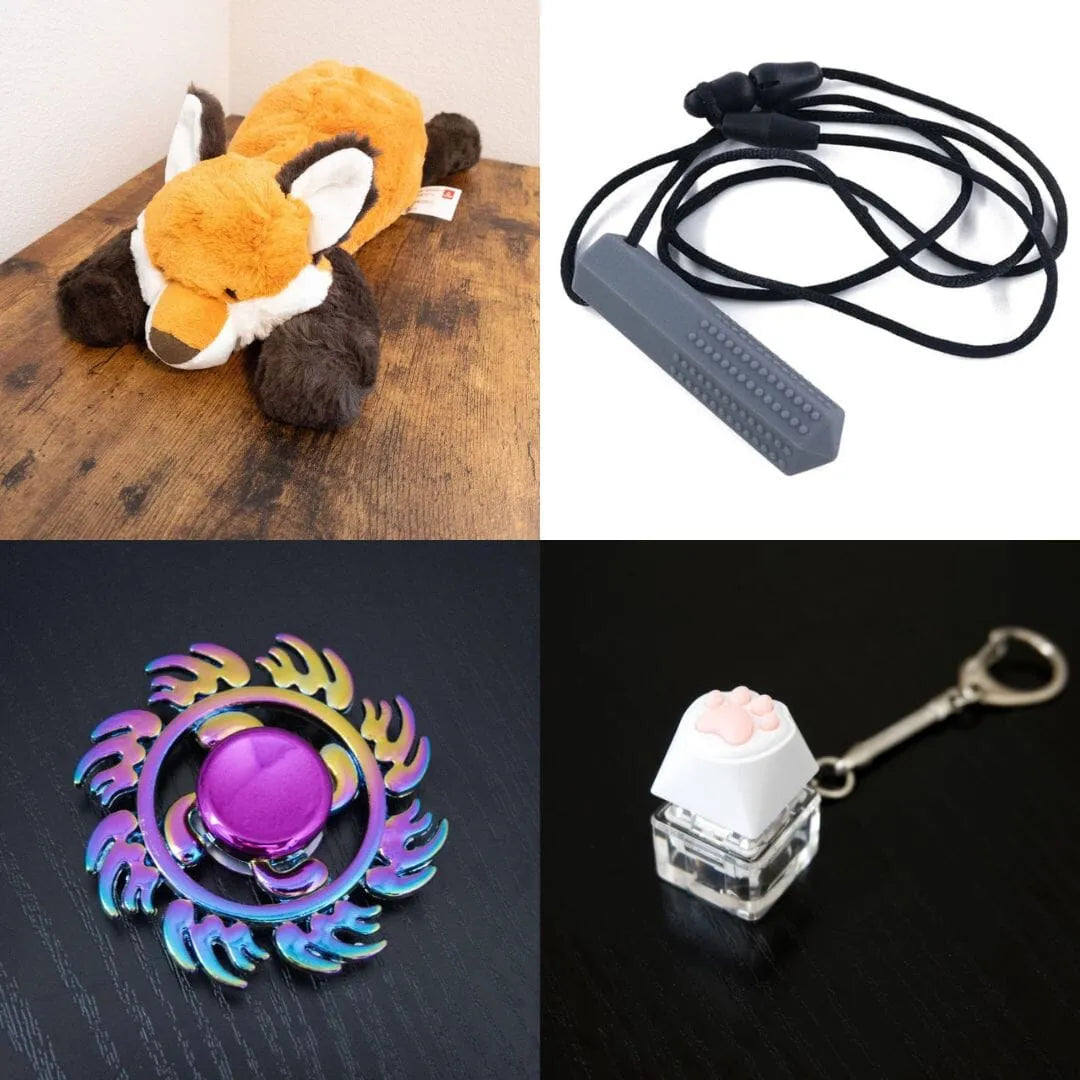 Fox Plush With Chewelry + Fidgets Bundle Grey Sun