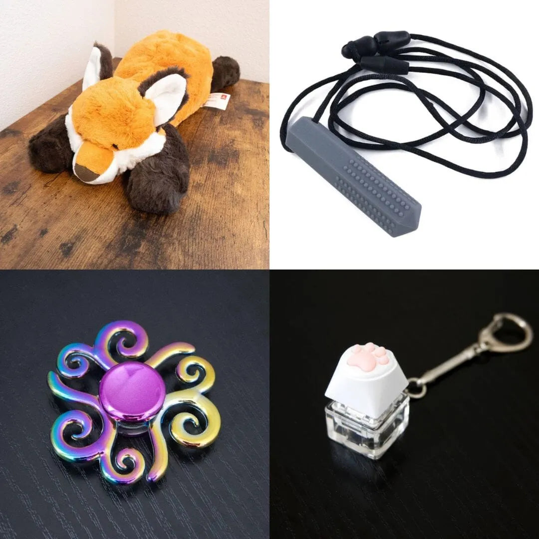 Fox Plush With Chewelry + Fidgets Bundle Grey Swirl