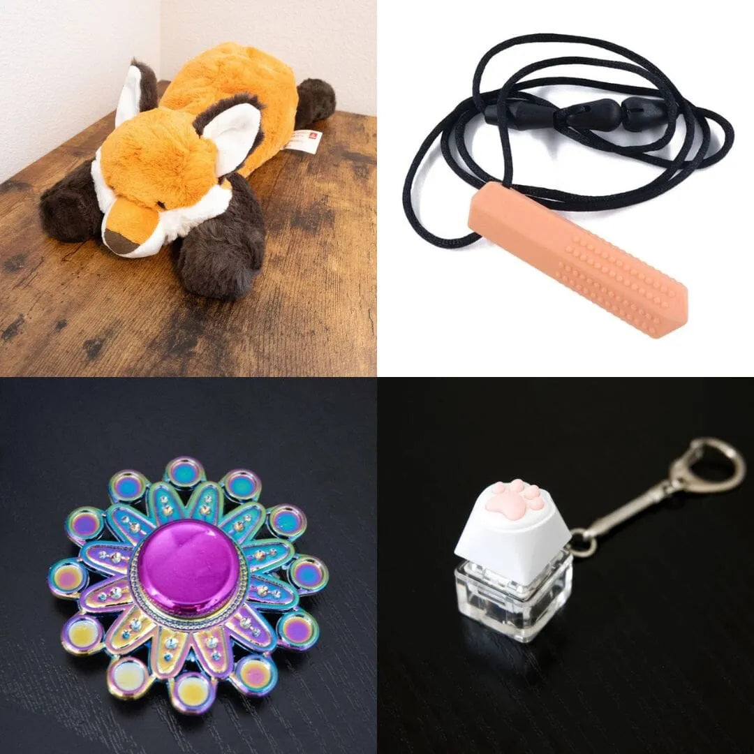 Fox Plush With Chewelry + Fidgets Bundle Peach Mandala