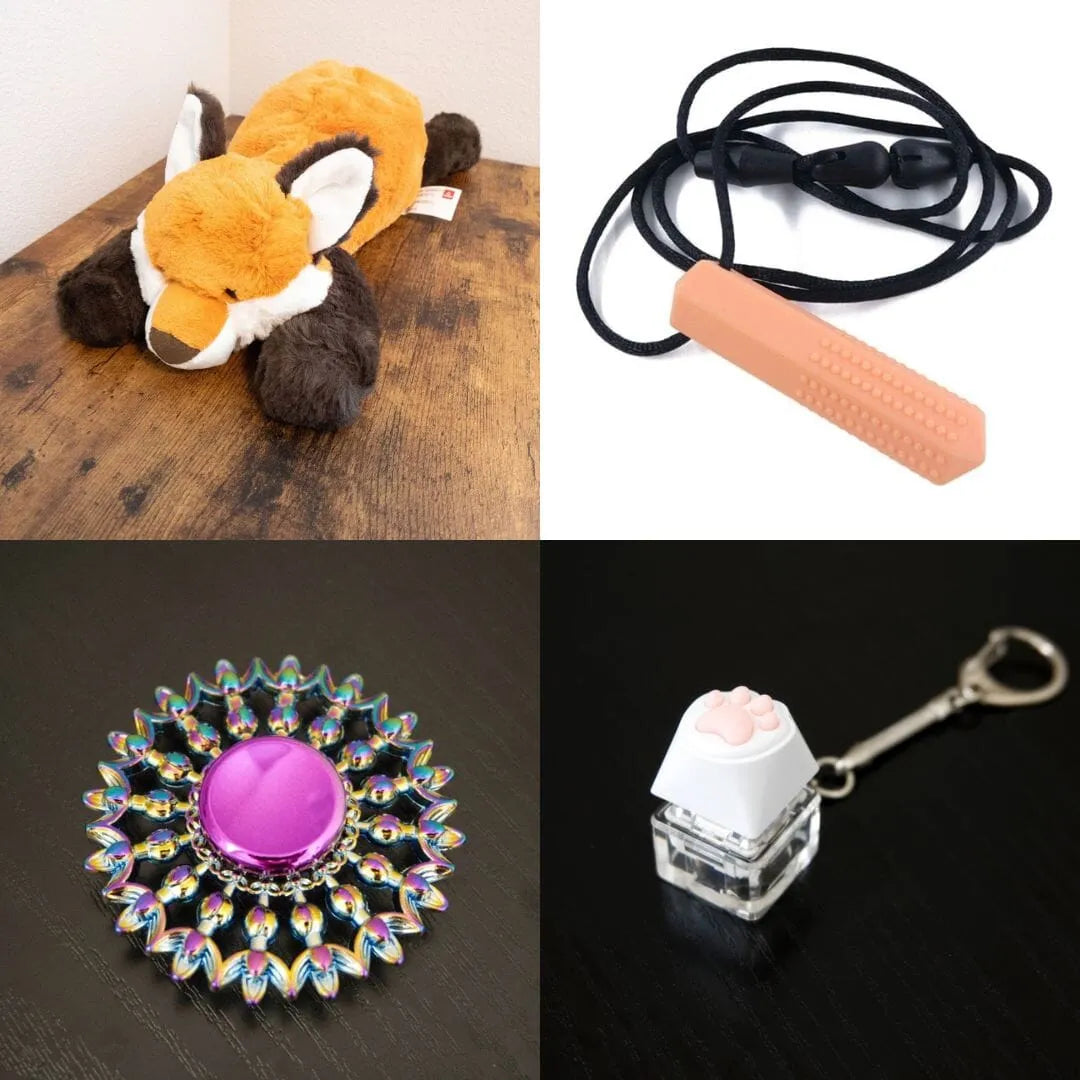 Fox Plush With Chewelry + Fidgets Bundle Peach Flower Mandala