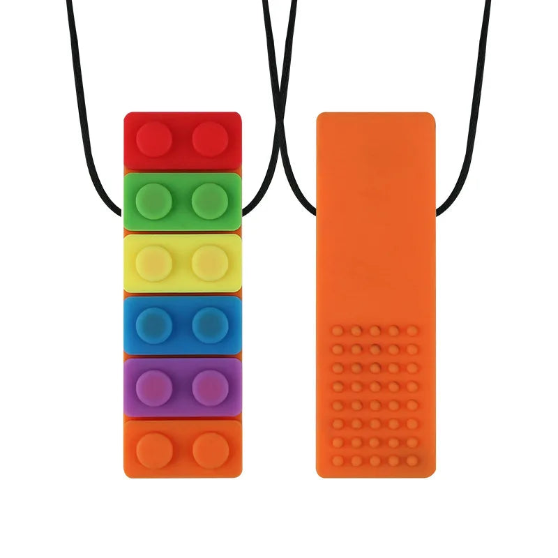 1Pc Sensory Chew Necklace Brick Chewy Kids Silicone Biting Pencil Topper Teether Toy, Silicone teether for children with autism The Autistic Innovator Orange 