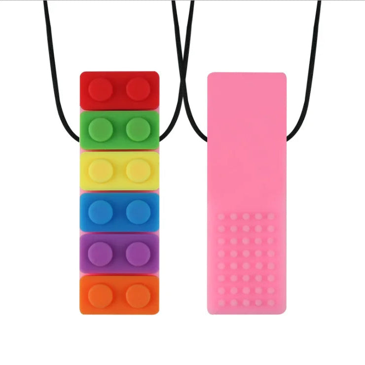 1Pc Sensory Chew Necklace Brick Chewy Kids Silicone Biting Pencil Topper Teether Toy, Silicone teether for children with autism The Autistic Innovator Pink 