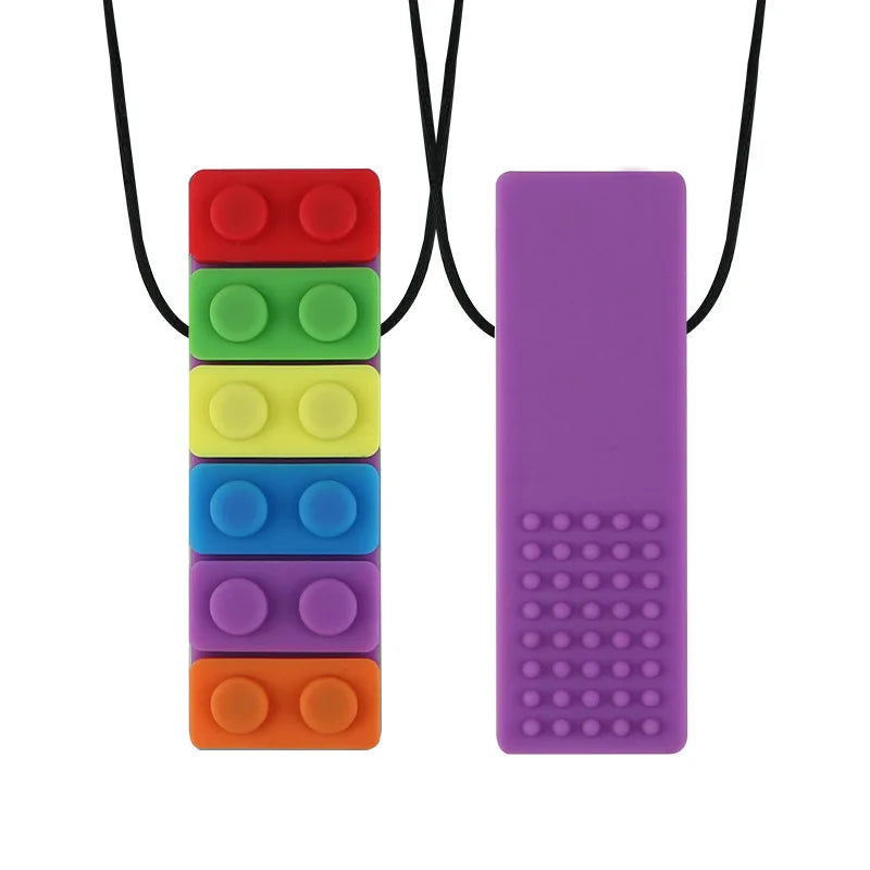 1Pc Sensory Chew Necklace Brick Chewy Kids Silicone Biting Pencil Topper Teether Toy, Silicone teether for children with autism The Autistic Innovator Purple 