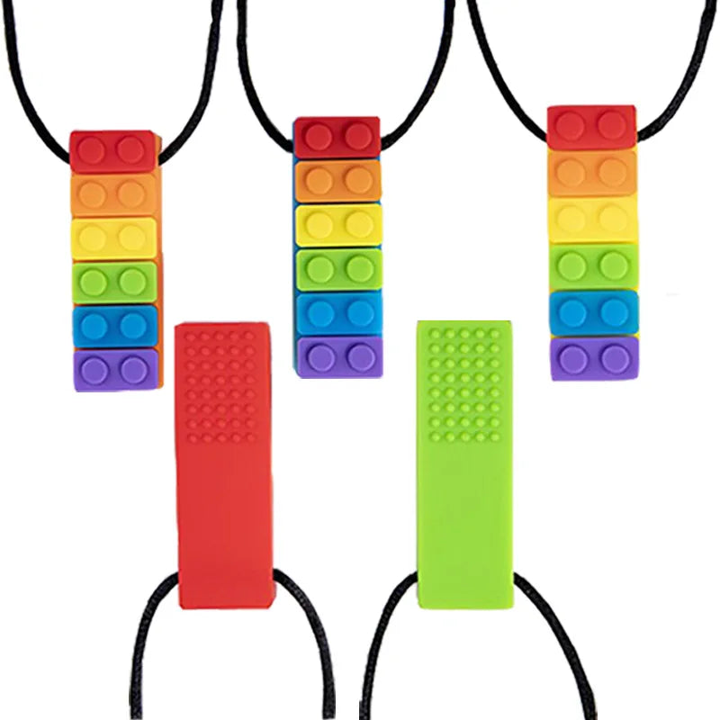 1Pc Sensory Chew Necklace Brick Chewy Kids Silicone Biting Pencil Topper Teether Toy, Silicone teether for children with autism The Autistic Innovator 