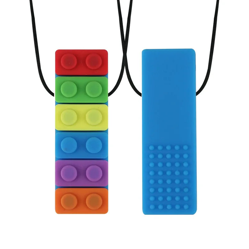 1Pc Sensory Chew Necklace Brick Chewy Kids Silicone Biting Pencil Topper Teether Toy, Silicone teether for children with autism The Autistic Innovator Blue 