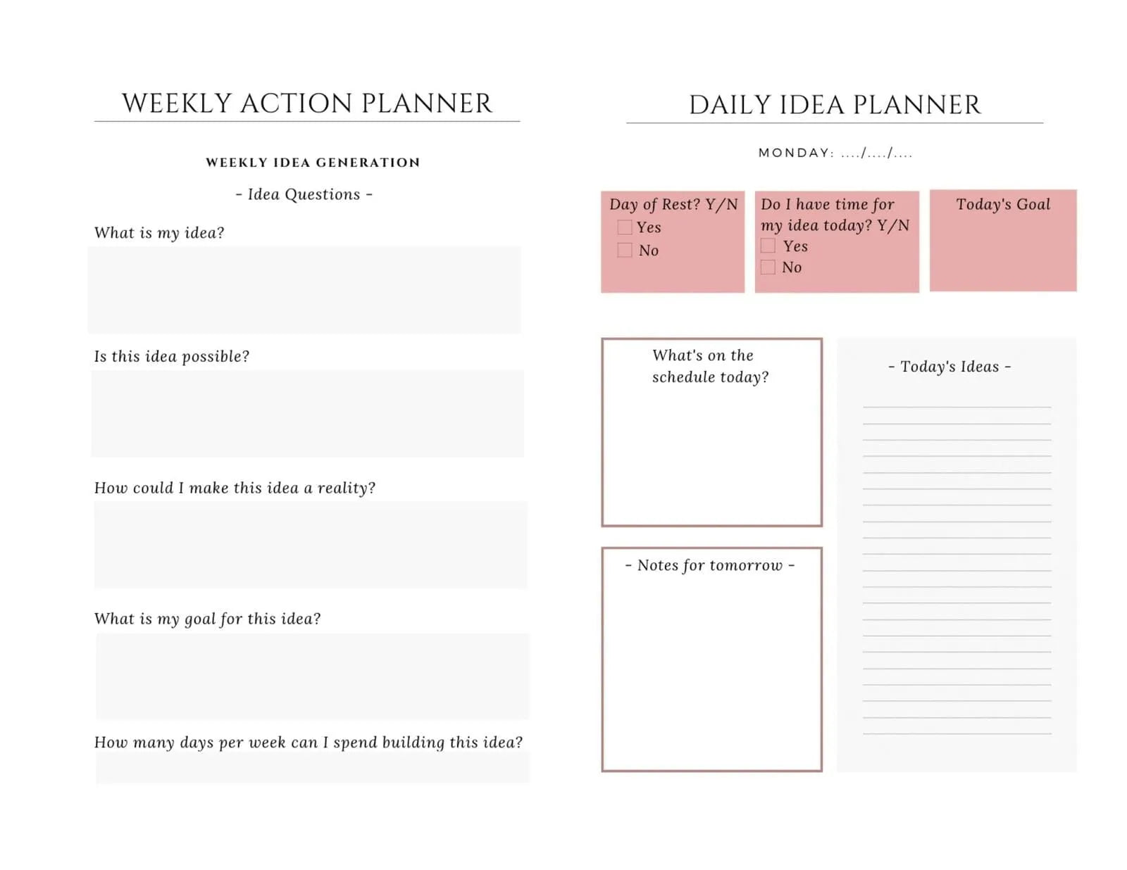 Printable Daily & Weekly Idea Planner