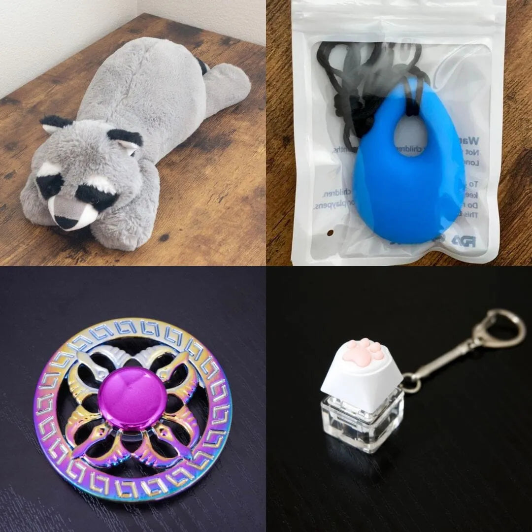 Raccoon Plush With Chewelry + Fidgets Bundle Blue Mystic