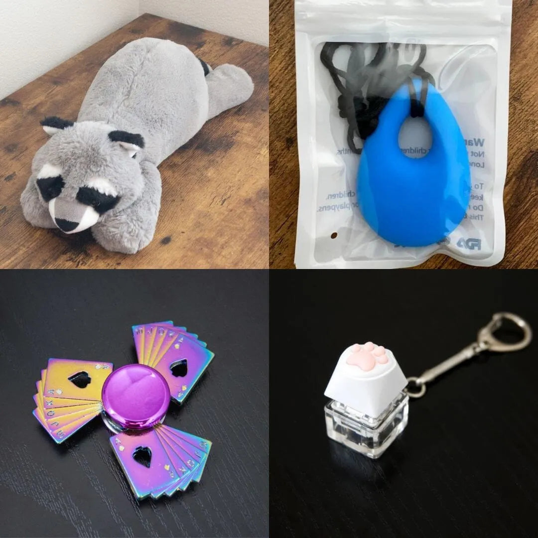 Raccoon Plush With Chewelry + Fidgets Bundle Blue Playing Cards