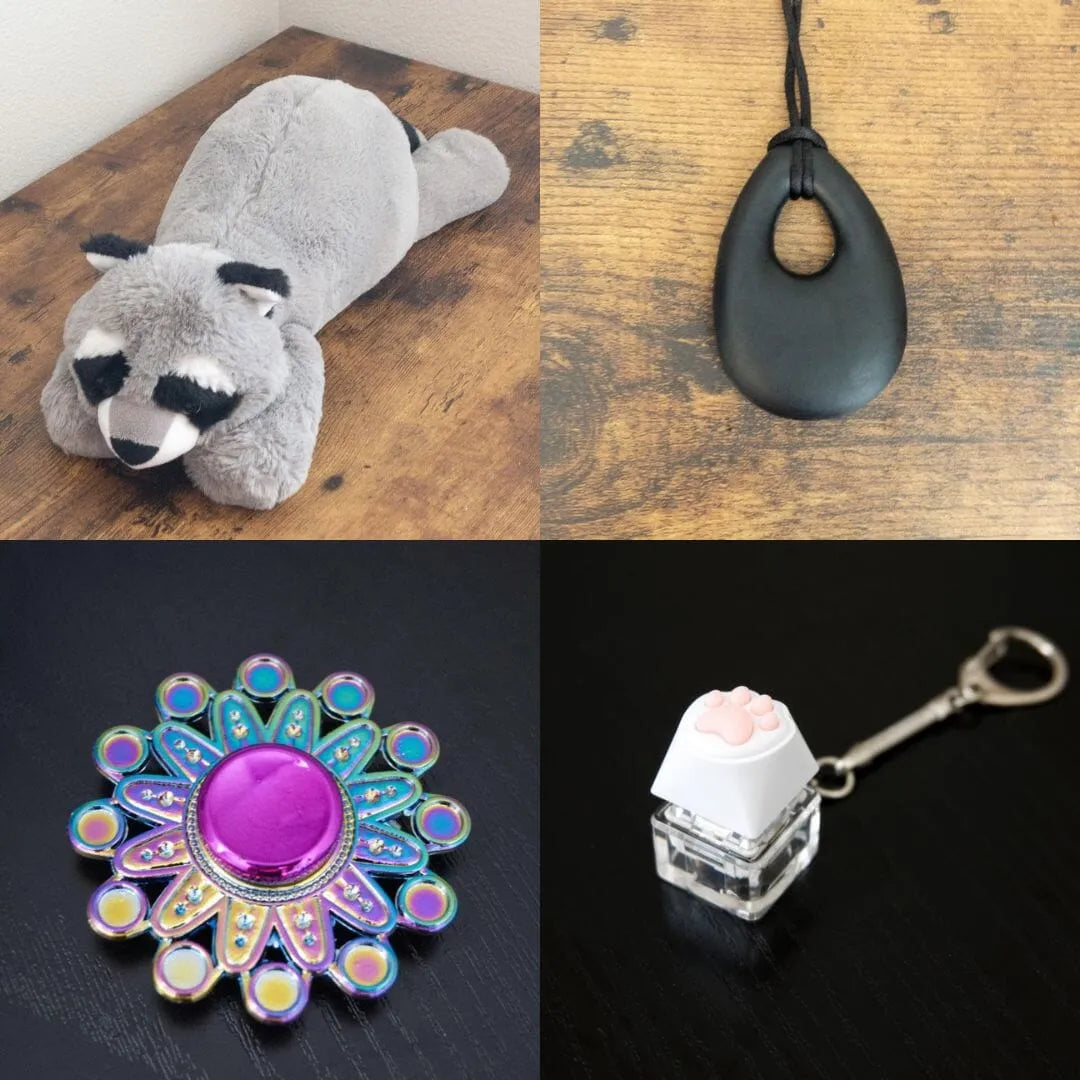 Raccoon Plush With Chewelry + Fidgets Bundle Black Mandala