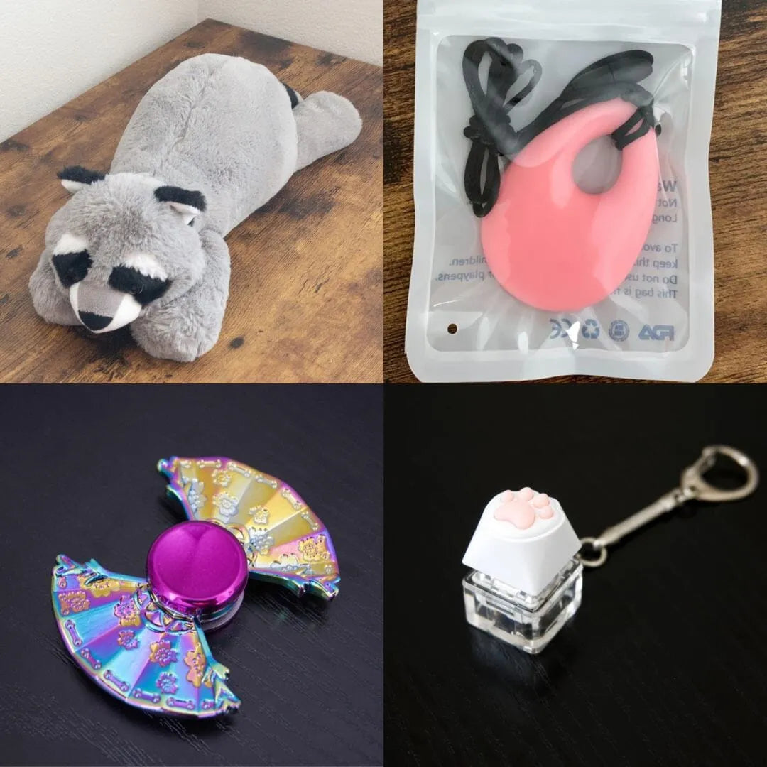 Raccoon Plush With Chewelry + Fidgets Bundle Pink Uchiwa Fan