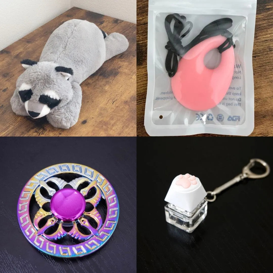 Raccoon Plush With Chewelry + Fidgets Bundle Pink Mystic