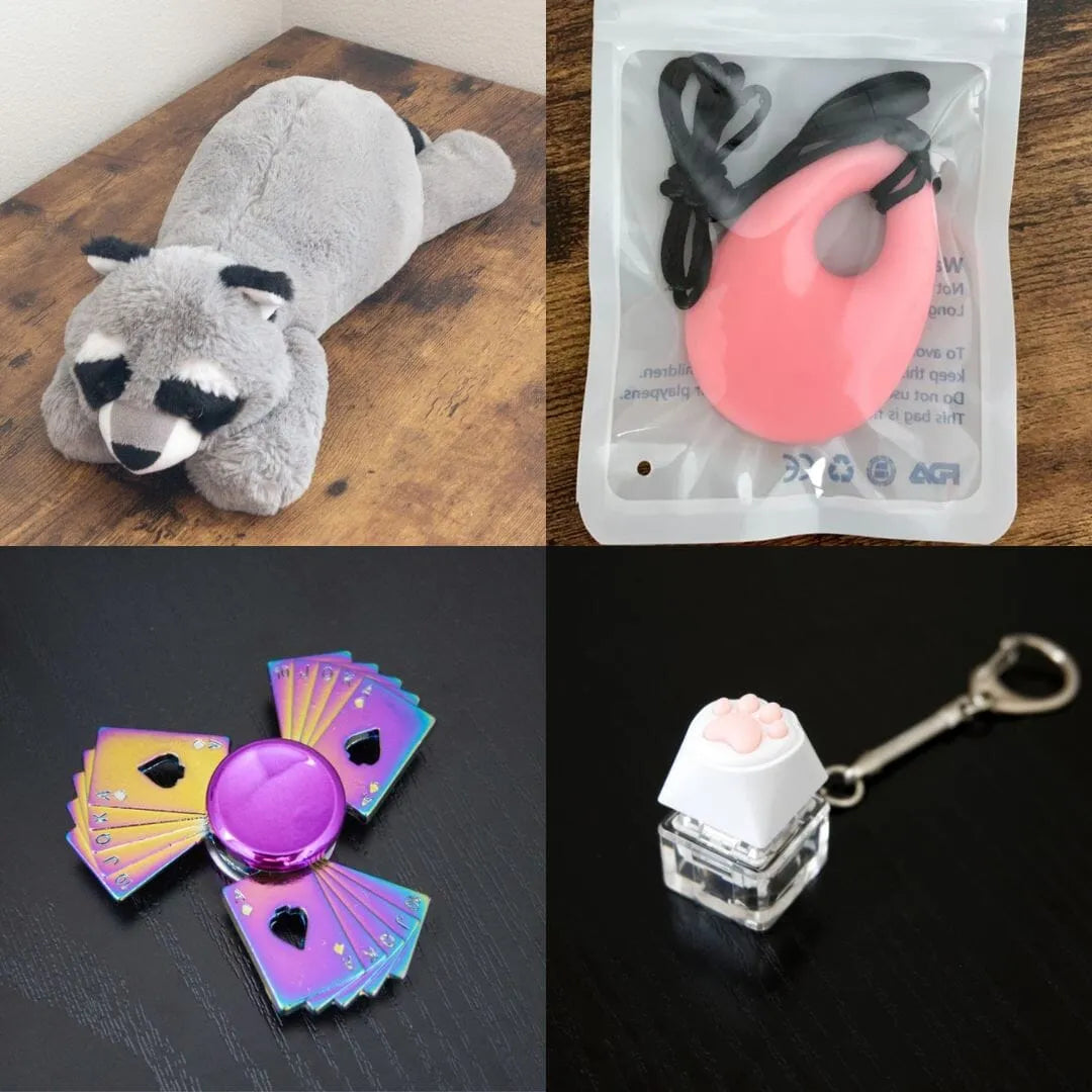 Raccoon Plush With Chewelry + Fidgets Bundle Pink Playing Cards