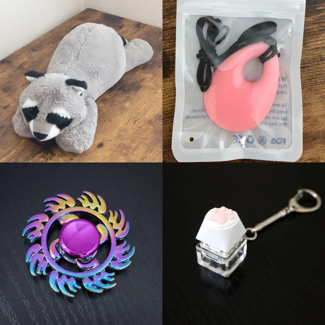 Raccoon Plush With Chewelry + Fidgets Bundle Pink Fire