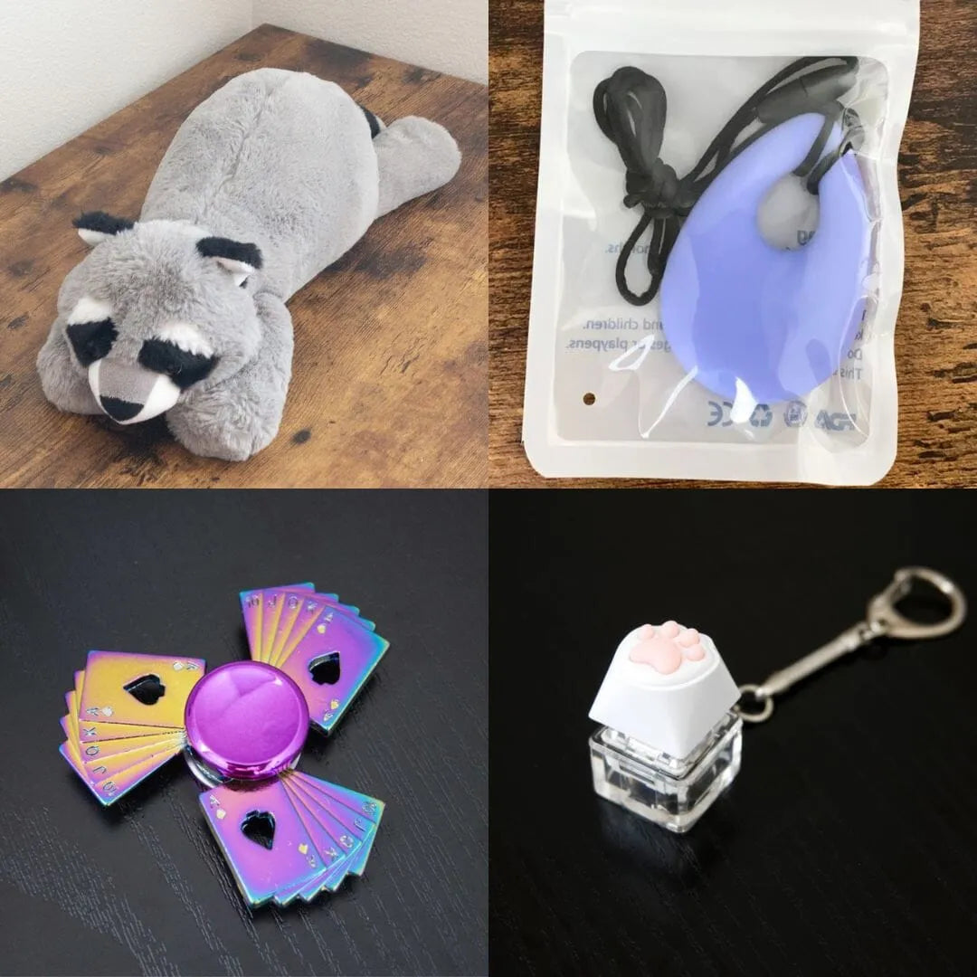 Raccoon Plush With Chewelry + Fidgets Bundle Lavender Playing Cards