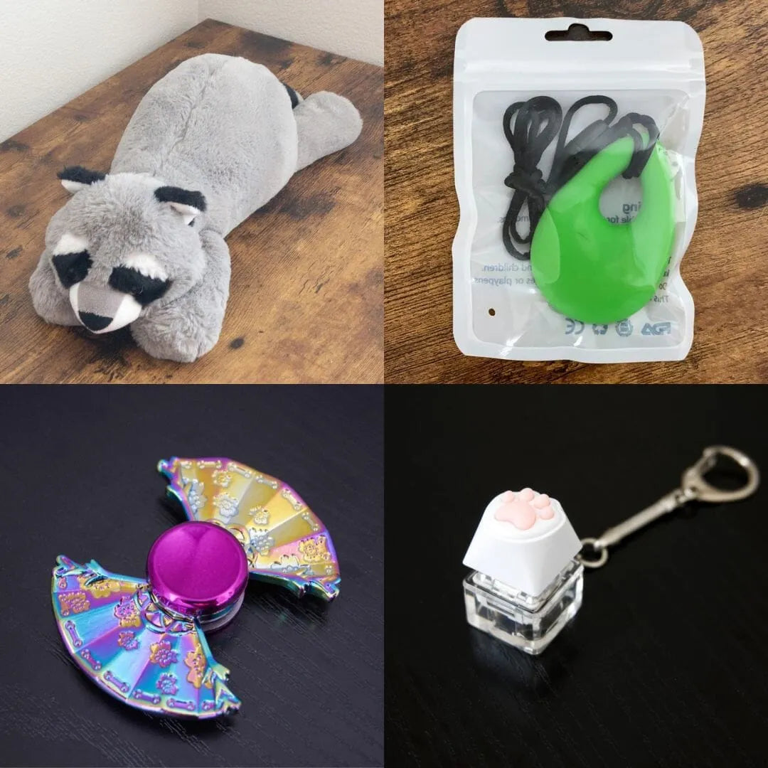 Raccoon Plush With Chewelry + Fidgets Bundle Green Uchiwa Fan