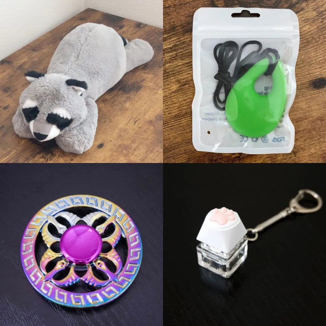 Raccoon Plush With Chewelry + Fidgets Bundle Green Mystic