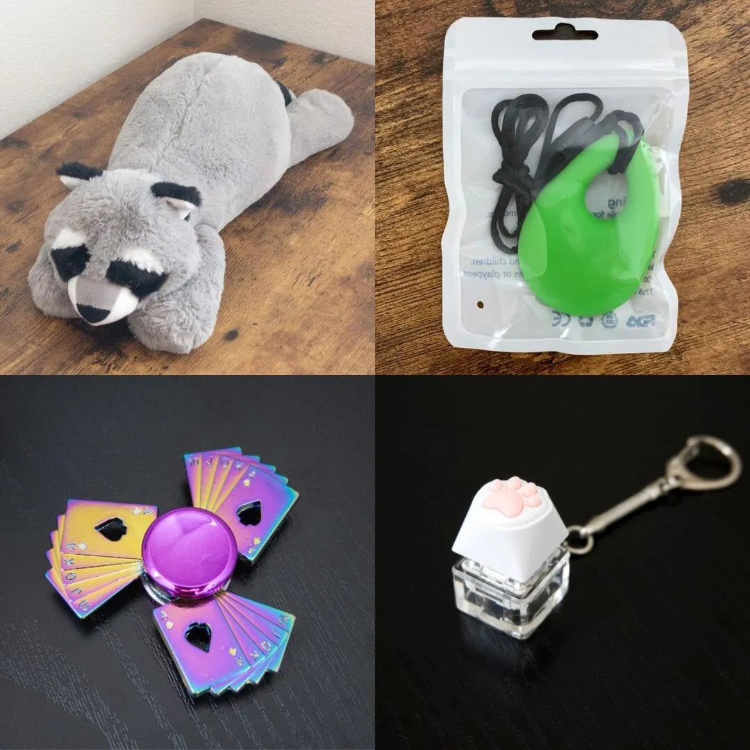 Raccoon Plush With Chewelry + Fidgets Bundle Green Playing Cards