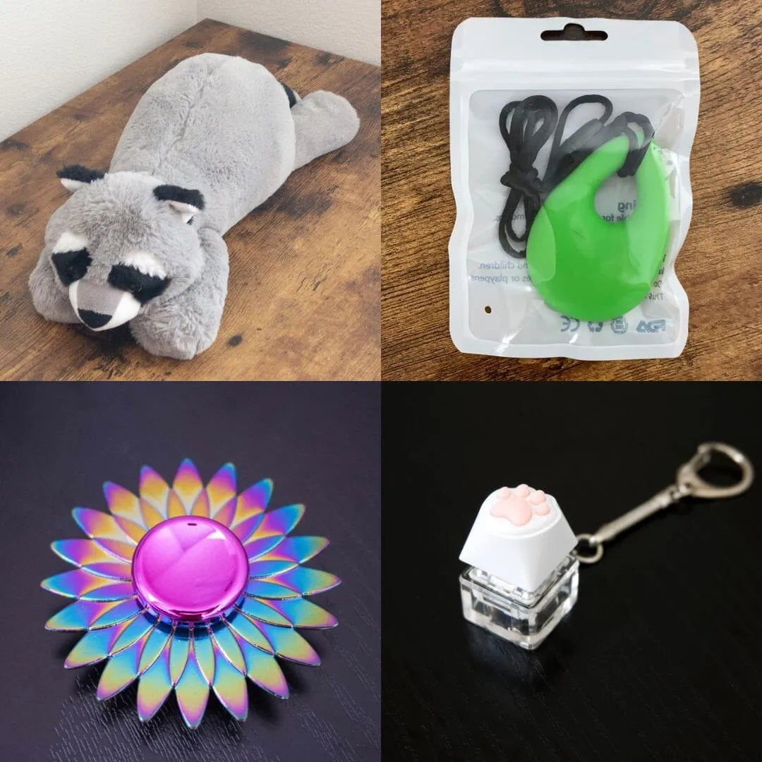 Raccoon Plush With Chewelry + Fidgets Bundle Green Sun