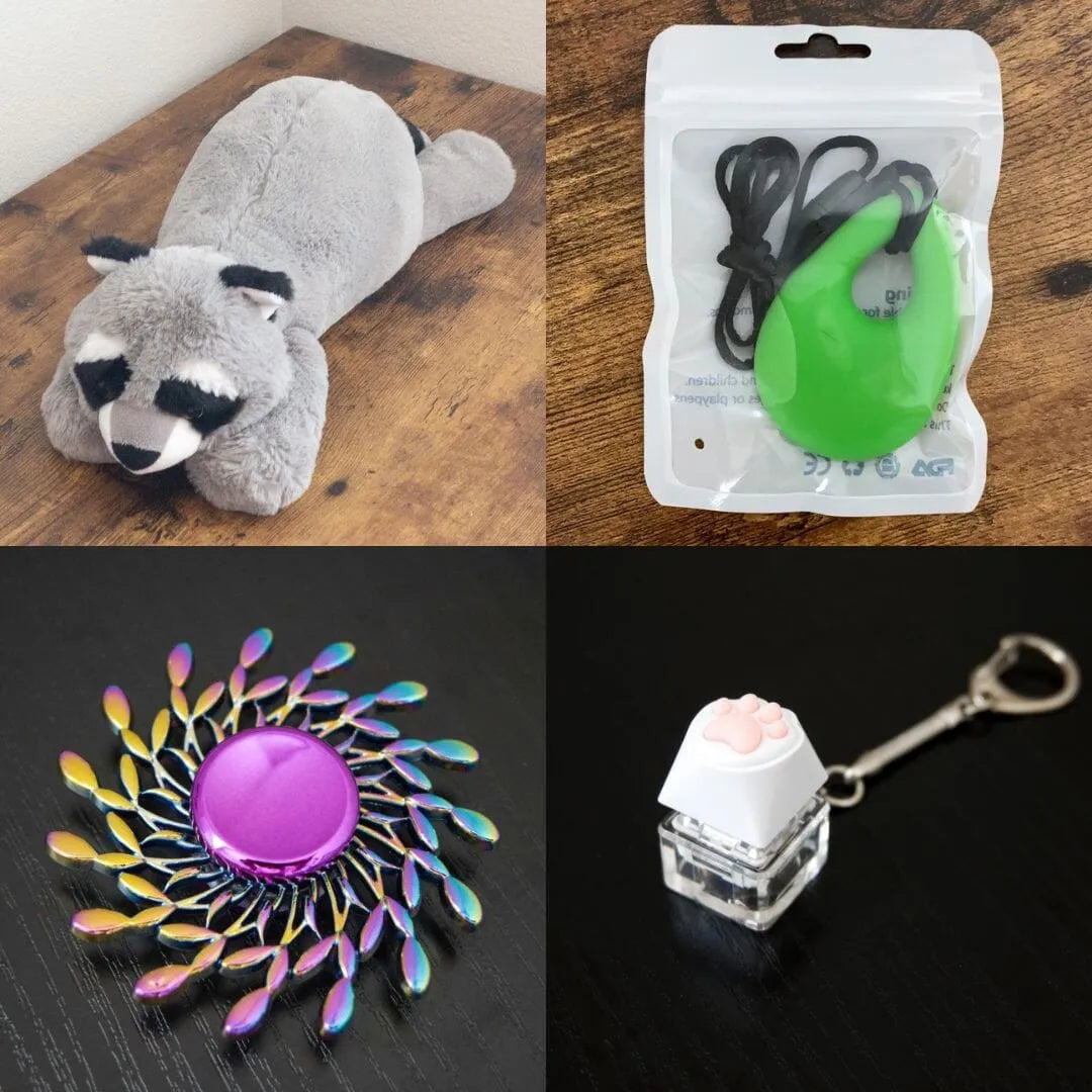 Raccoon Plush With Chewelry + Fidgets Bundle Green Wind