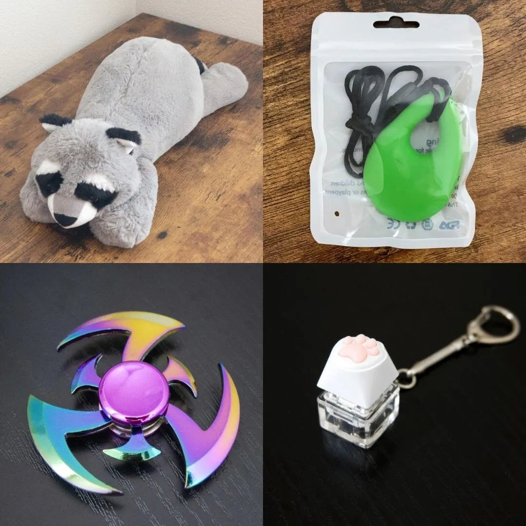 Raccoon Plush With Chewelry + Fidgets Bundle Green Shuriken