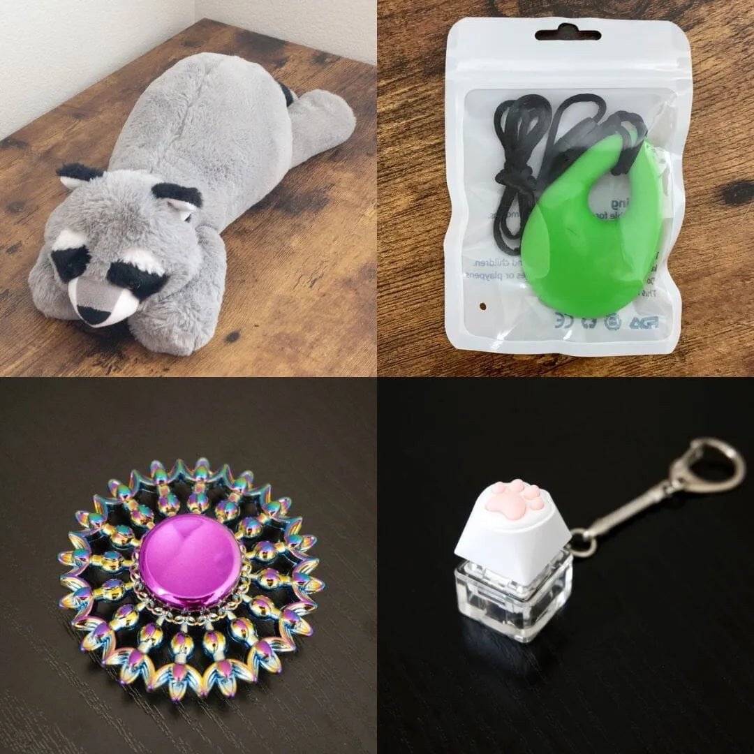 Raccoon Plush With Chewelry + Fidgets Bundle Green Flower Mandala