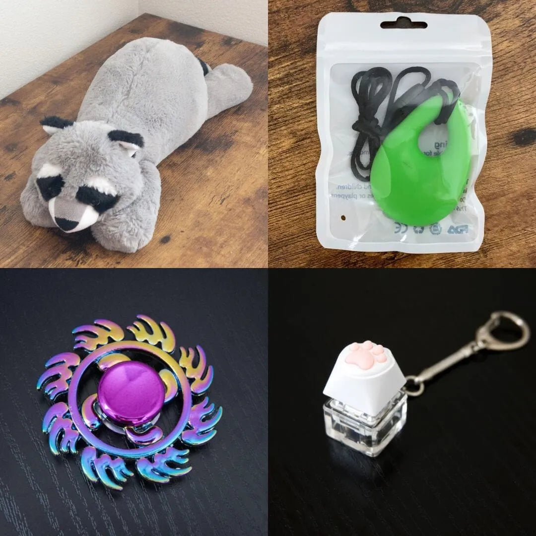 Raccoon Plush With Chewelry + Fidgets Bundle Green Fire