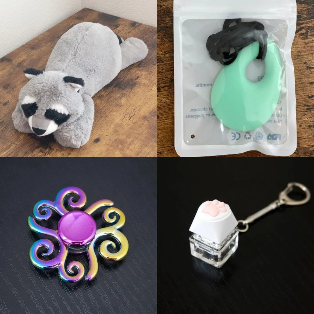 Raccoon Plush With Chewelry + Fidgets Bundle Mint Green Swirl