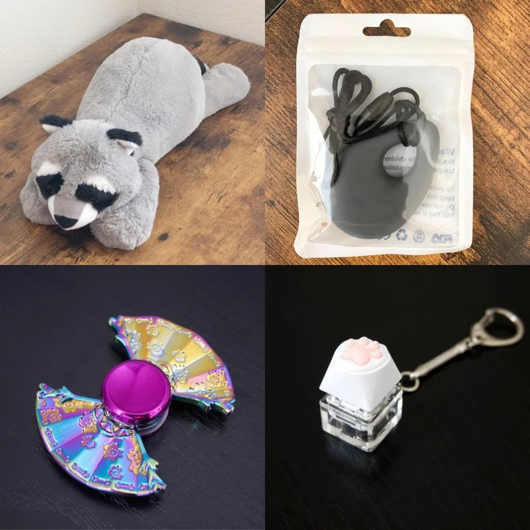 Raccoon Plush With Chewelry + Fidgets Bundle Dark Grey Uchiwa Fan