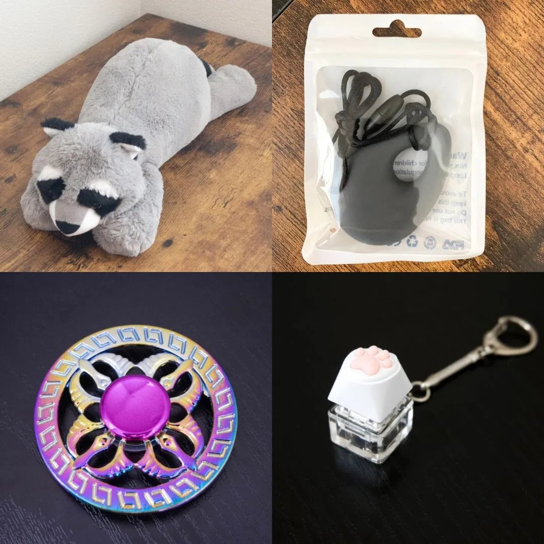 Raccoon Plush With Chewelry + Fidgets Bundle Dark Grey Mystic