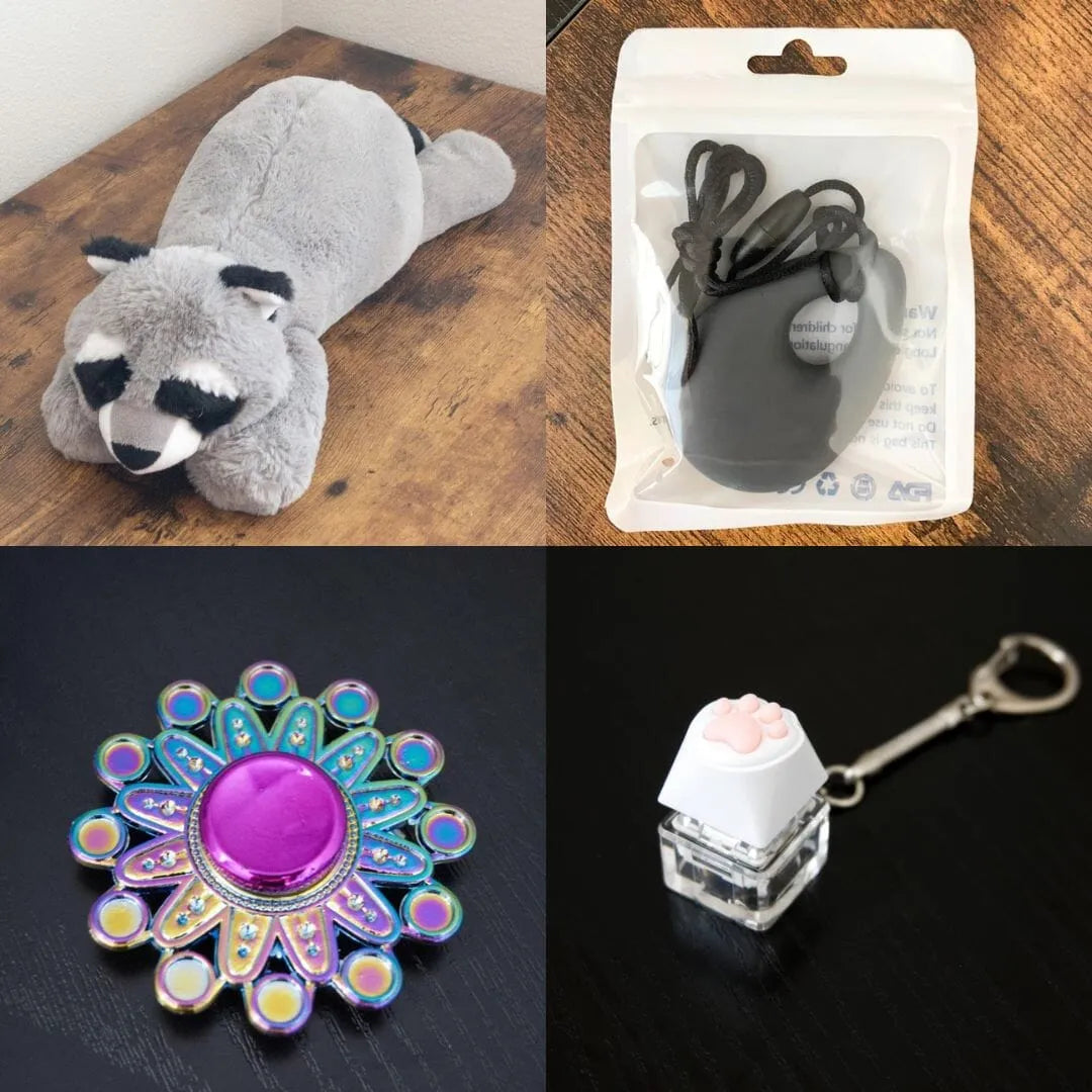 Raccoon Plush With Chewelry + Fidgets Bundle Dark Grey Mandala