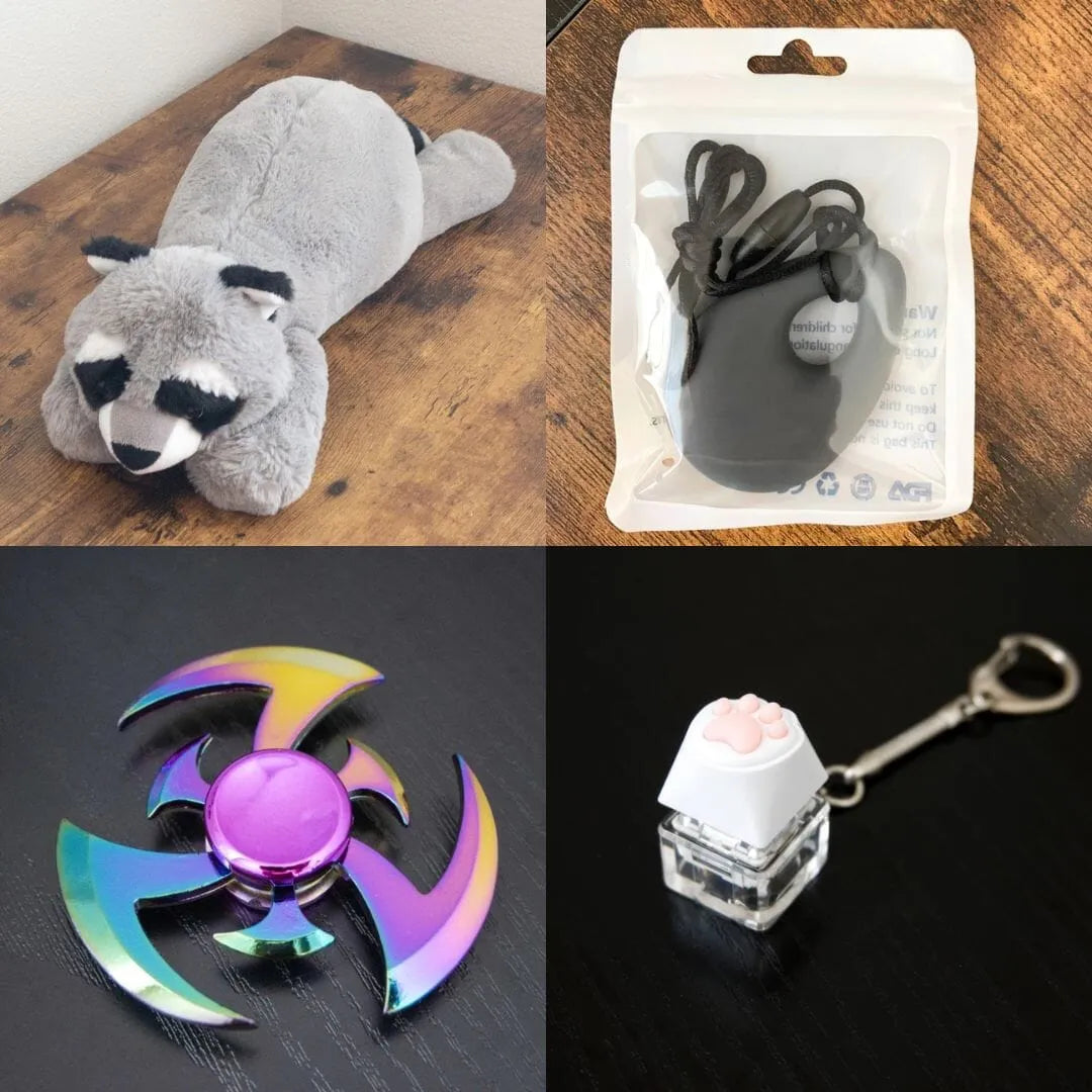 Raccoon Plush With Chewelry + Fidgets Bundle Dark Grey Shuriken