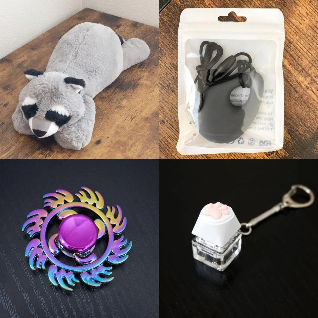 Raccoon Plush With Chewelry + Fidgets Bundle Dark Grey Fire