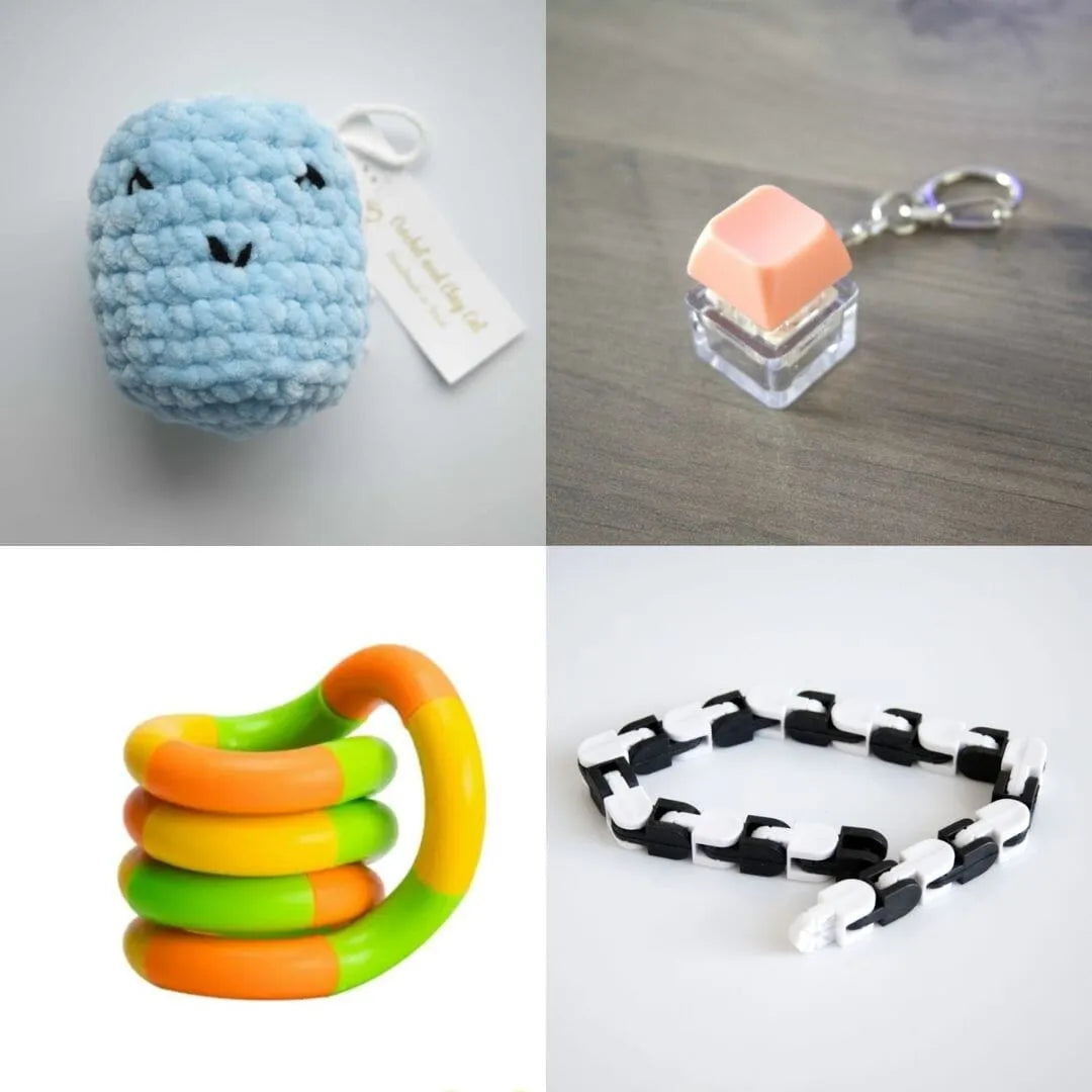 Stress Mallow by Crochet and Clay Cat + Fidgets Bundle Blue Coral Green yellow orange