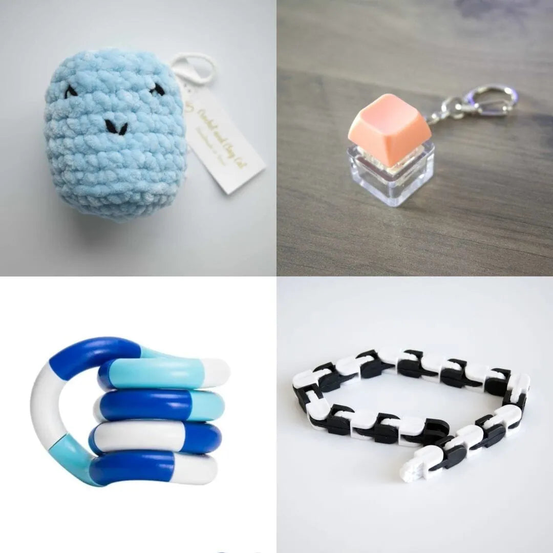 Stress Mallow by Crochet and Clay Cat + Fidgets Bundle Blue Coral Blue white deep blue