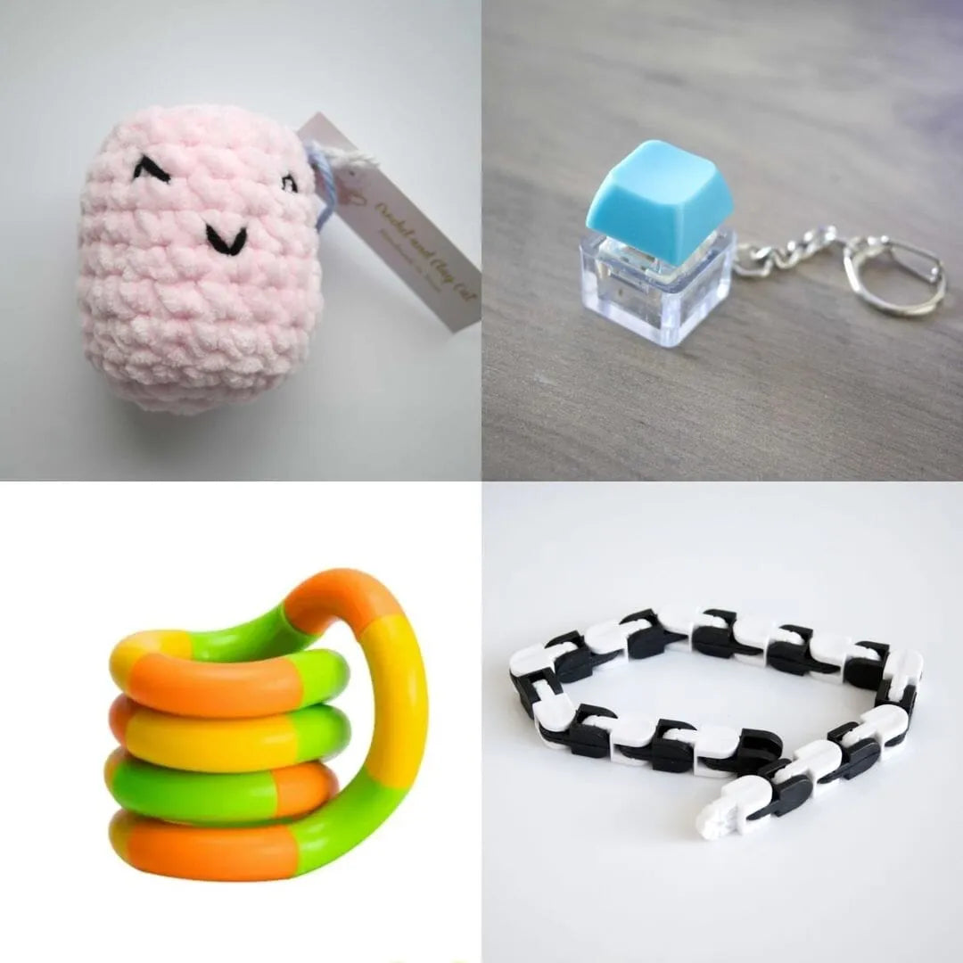 Stress Mallow by Crochet and Clay Cat + Fidgets Bundle Pink Turquoise Green yellow orange