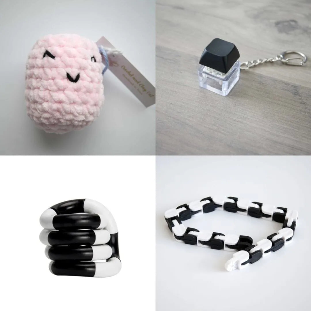 Stress Mallow by Crochet and Clay Cat + Fidgets Bundle Pink Black Black and white