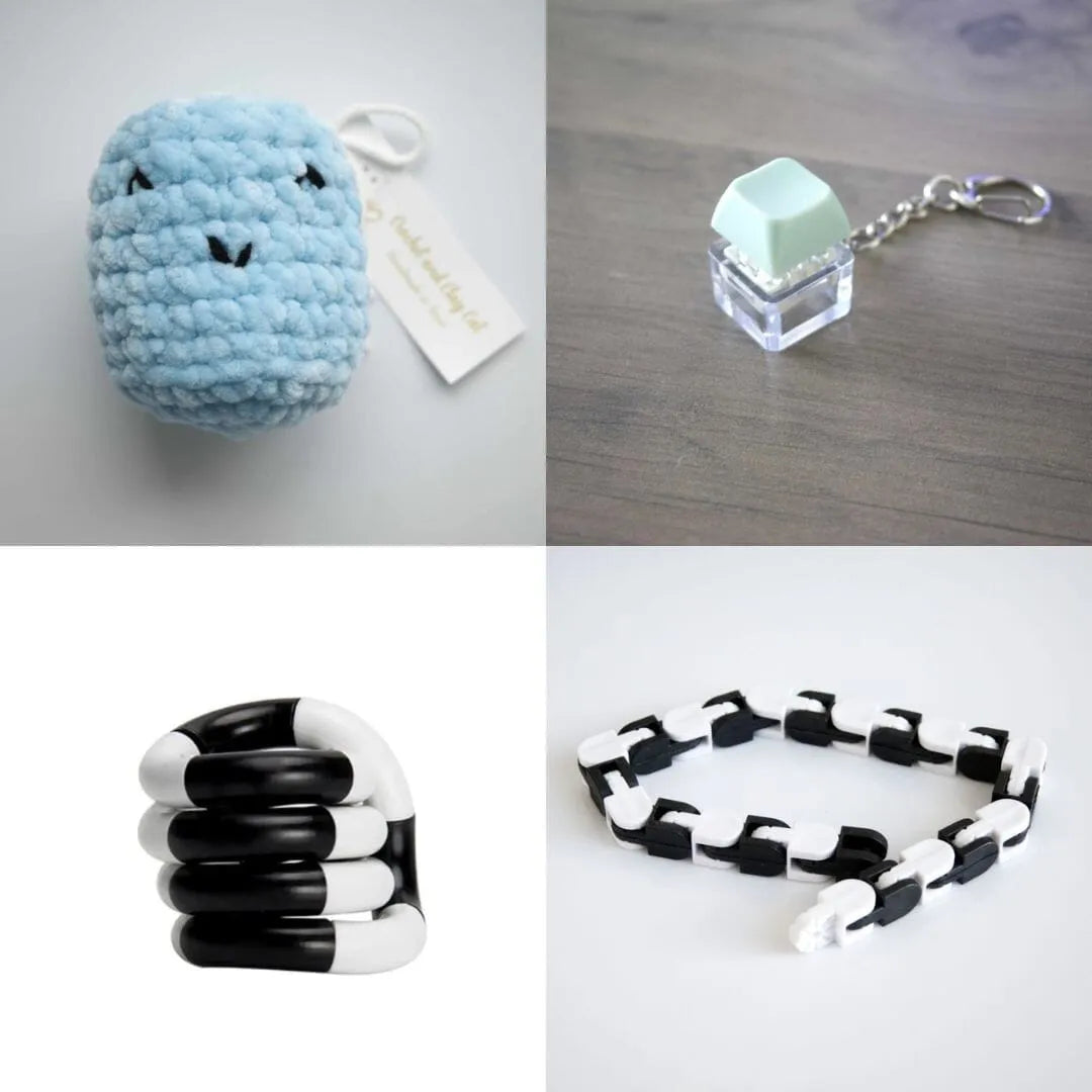 Stress Mallow by Crochet and Clay Cat + Fidgets Bundle Blue Mint Green Black and white