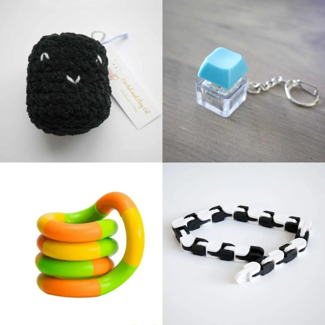Stress Mallow by Crochet and Clay Cat + Fidgets Bundle Black Turquoise Green yellow orange