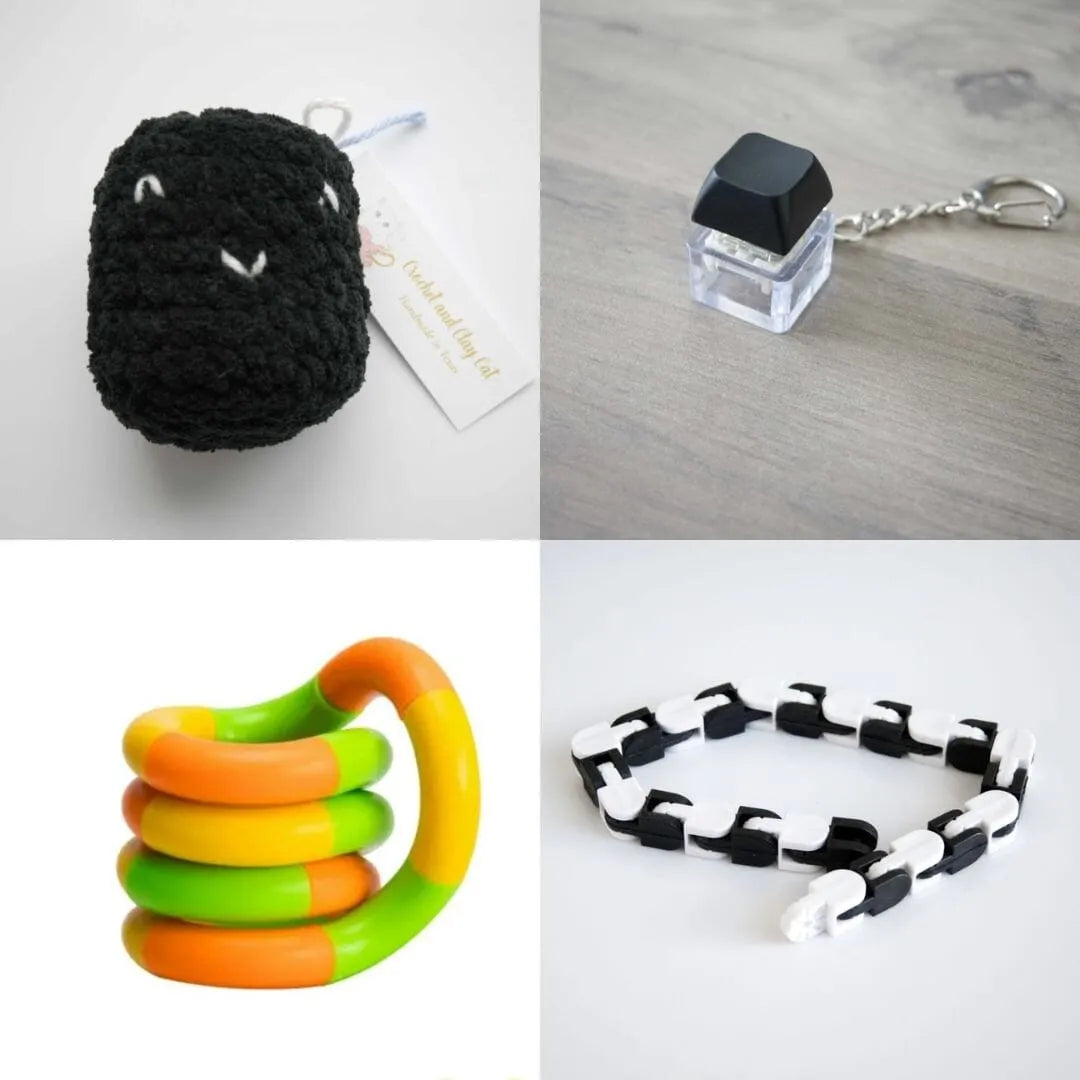 Stress Mallow by Crochet and Clay Cat + Fidgets Bundle Black Black Green yellow orange