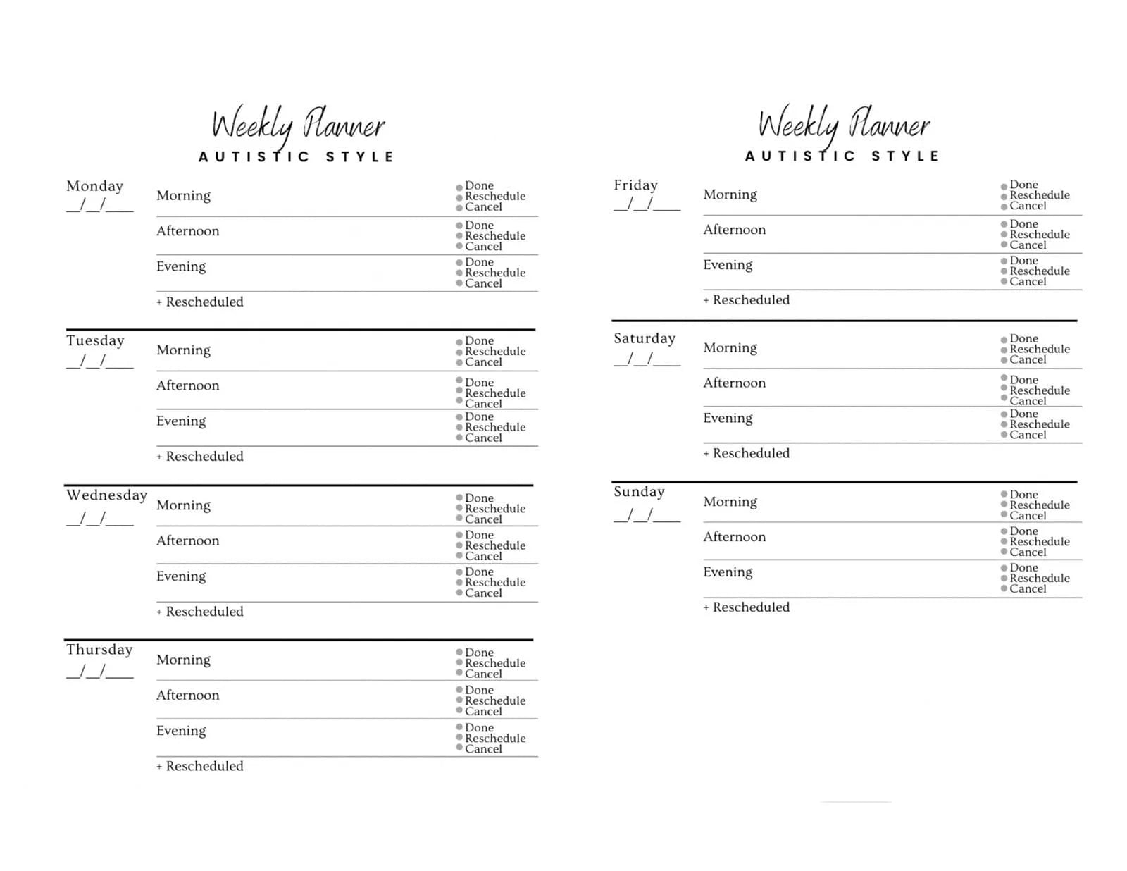 Weekly Schedule Planner (Notebook)