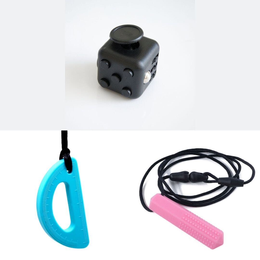 2 Chew Necklaces + 1 Push Button Fidget (choose your colors) Pink Blue All Black