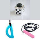 2 Chew Necklaces + 1 Push Button Fidget (choose your colors) Pink Blue Metallic Silver