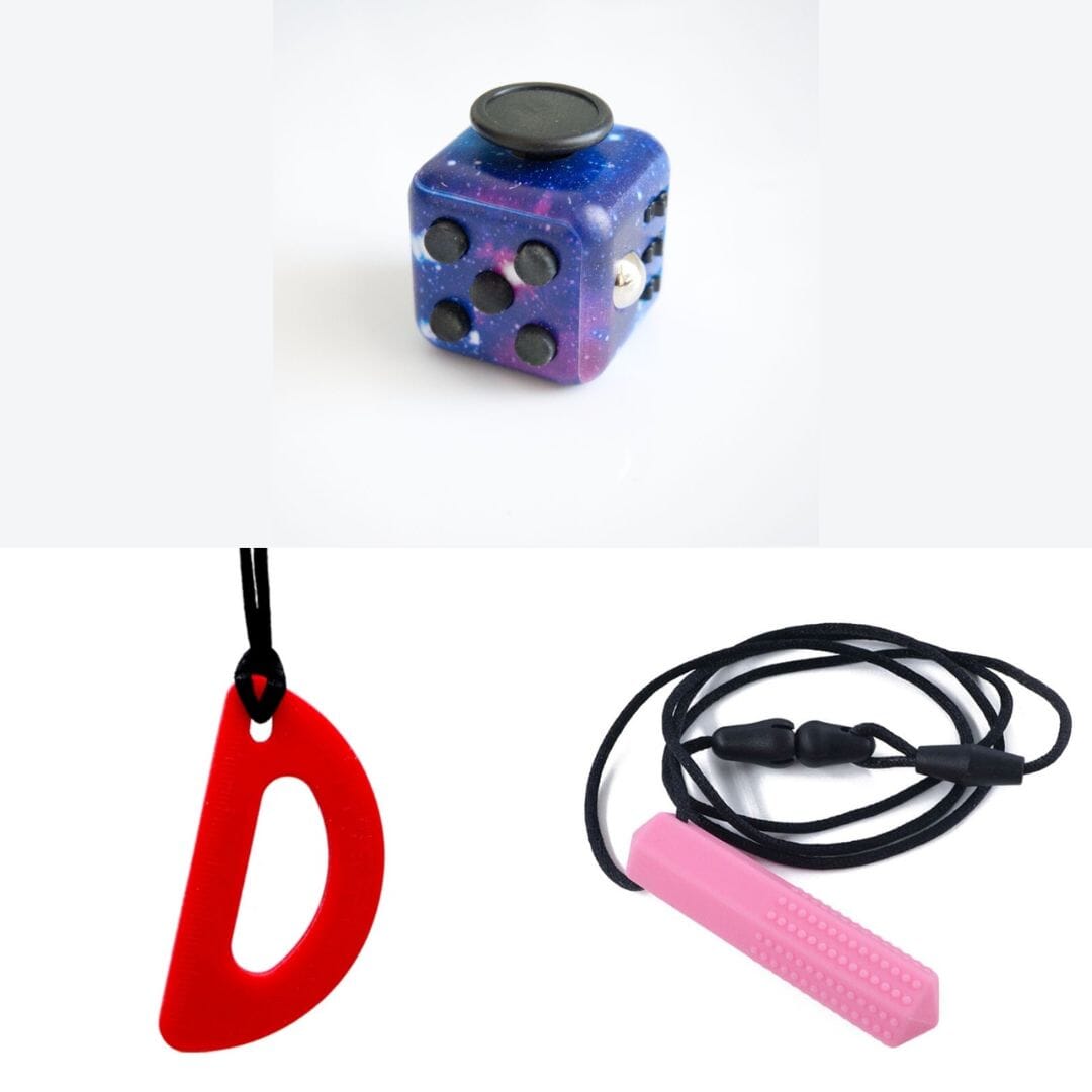 2 Chew Necklaces + 1 Push Button Fidget (choose your colors) Pink Red Galaxy