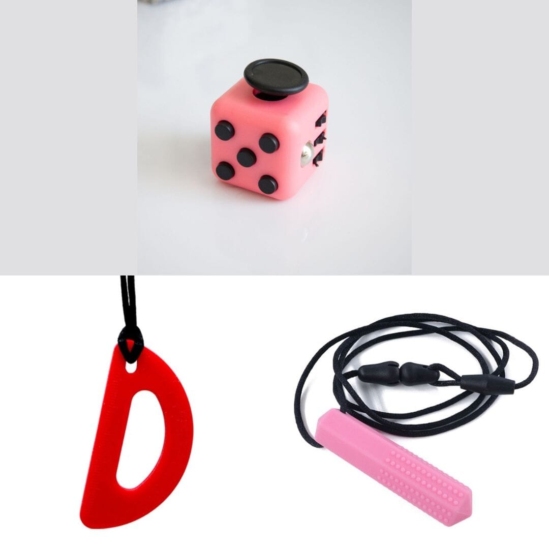 2 Chew Necklaces + 1 Push Button Fidget (choose your colors) Pink Red Blush Pink