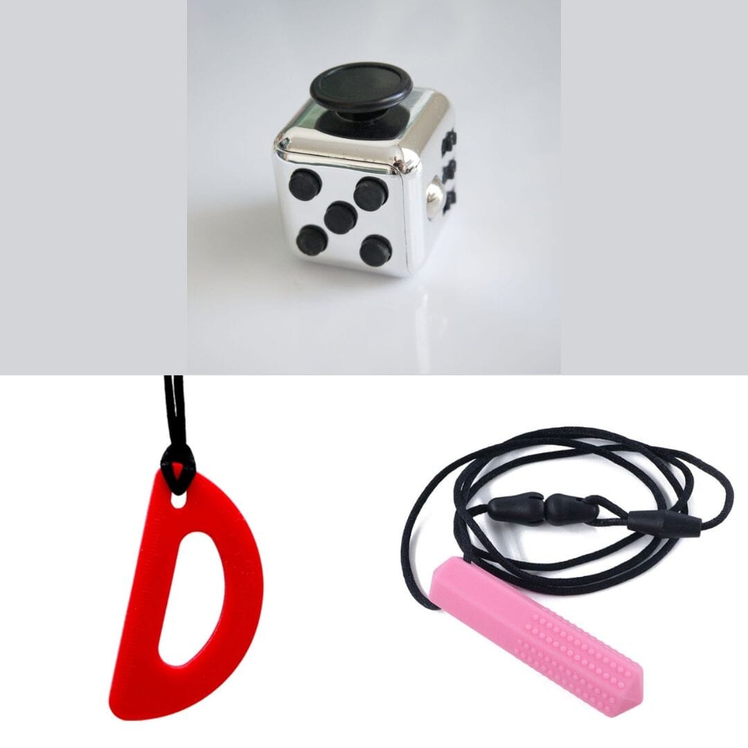 2 Chew Necklaces + 1 Push Button Fidget (choose your colors) Pink Red Metallic Silver